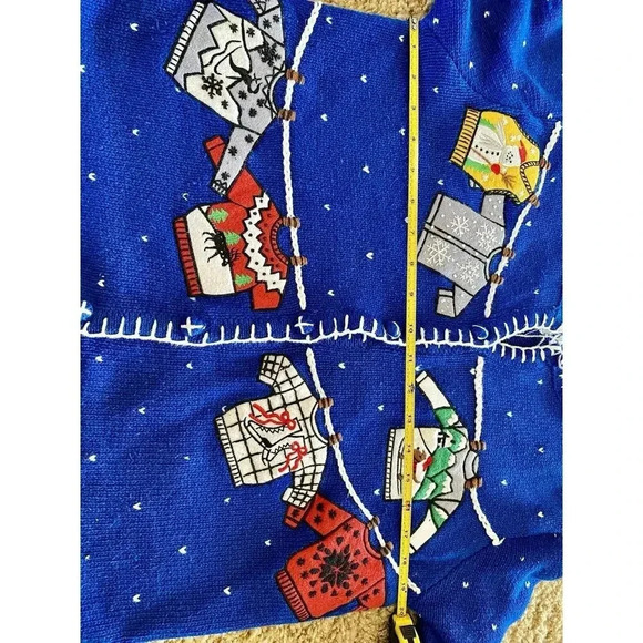 DESIGNERS ORIGINALS vintage Christmas cardigan Ugly Sweater Blue Size Small Knit - Picture 9 of 13